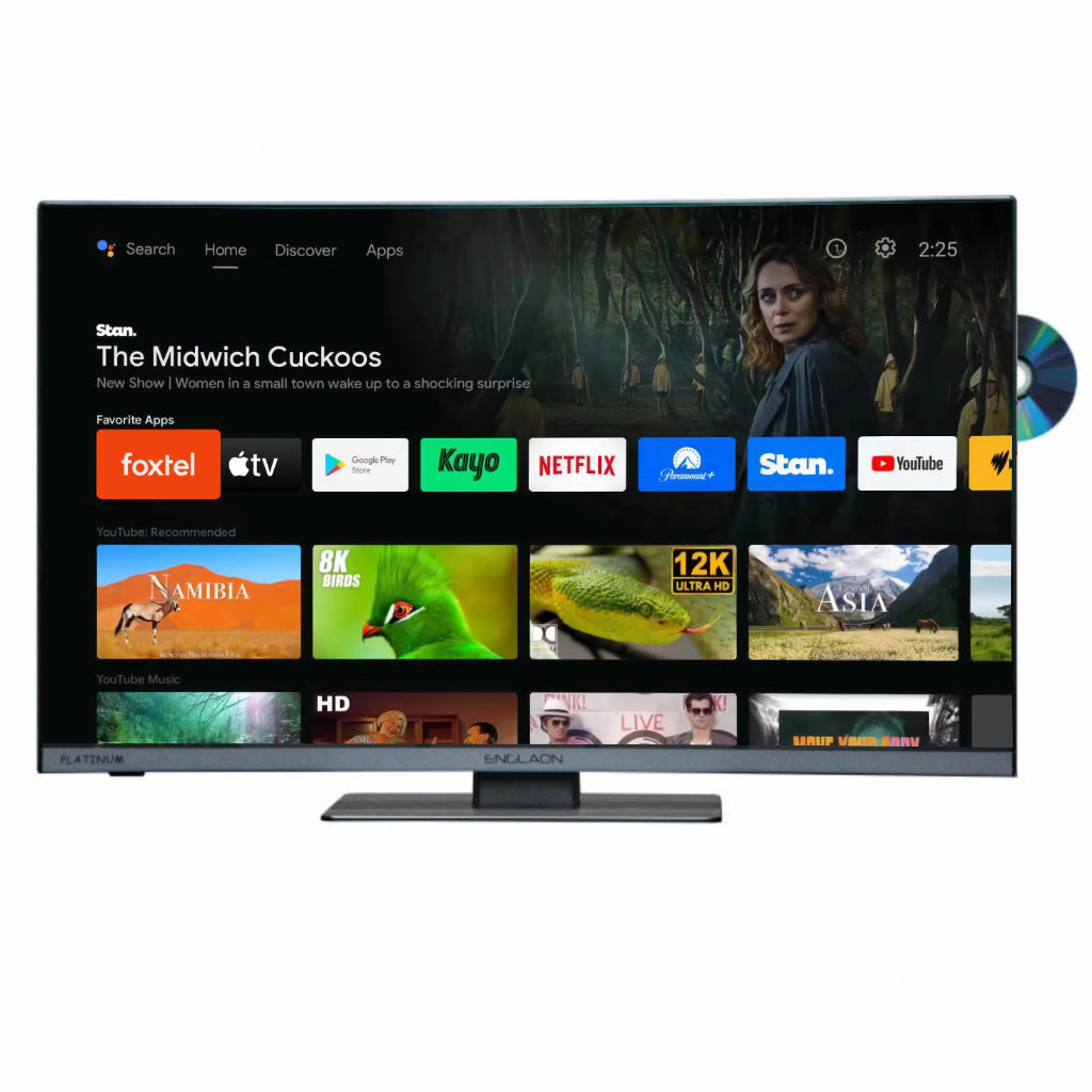 ENGLAON Frameless 22'' Full HD Google Smart 12V TV With Built-in DVD player and Chromecast