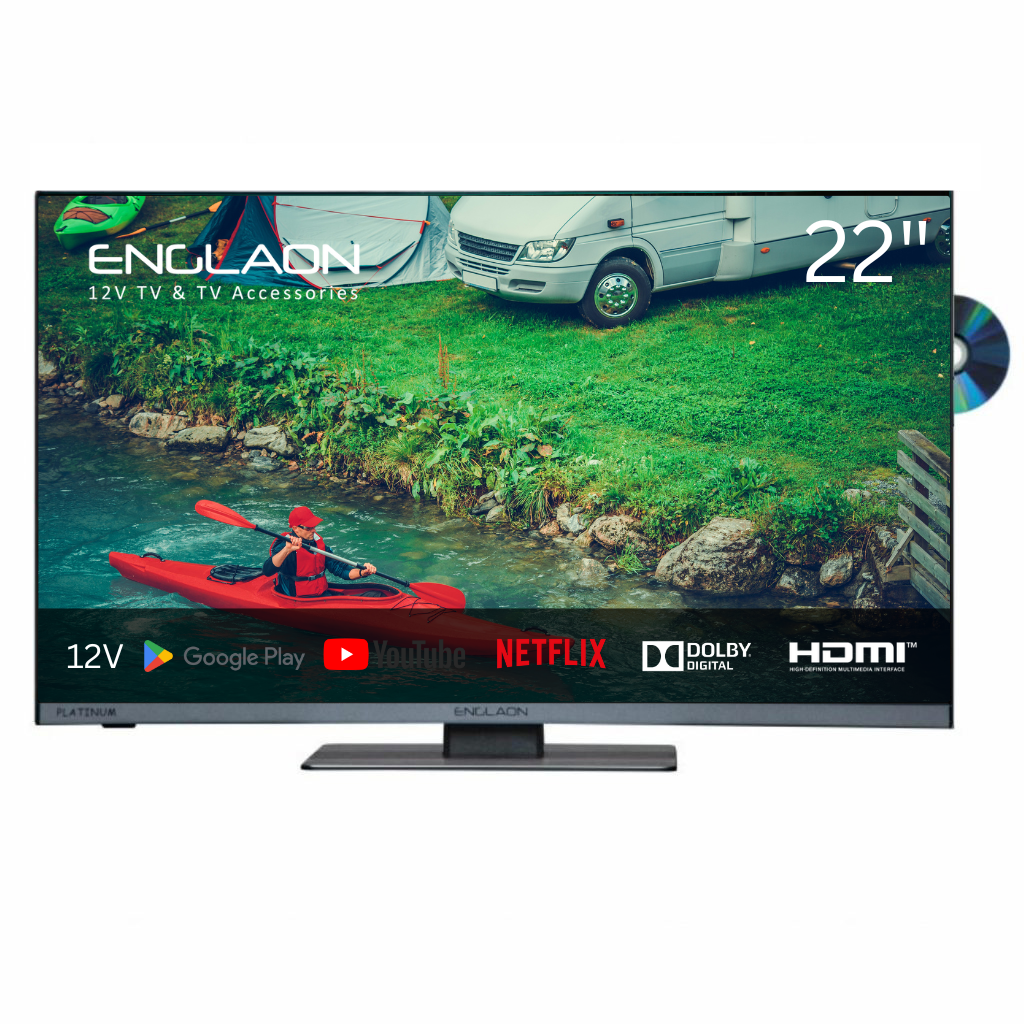 ENGLAON Frameless 22'' Full HD Google Smart 12V TV With Built-in DVD player and Chromecast